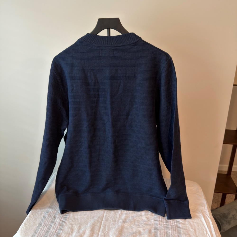 Oliver Spencer Mens Navy Blue Textured Cotton Crewneck Sweatshirt Large - Picture 7 of 12